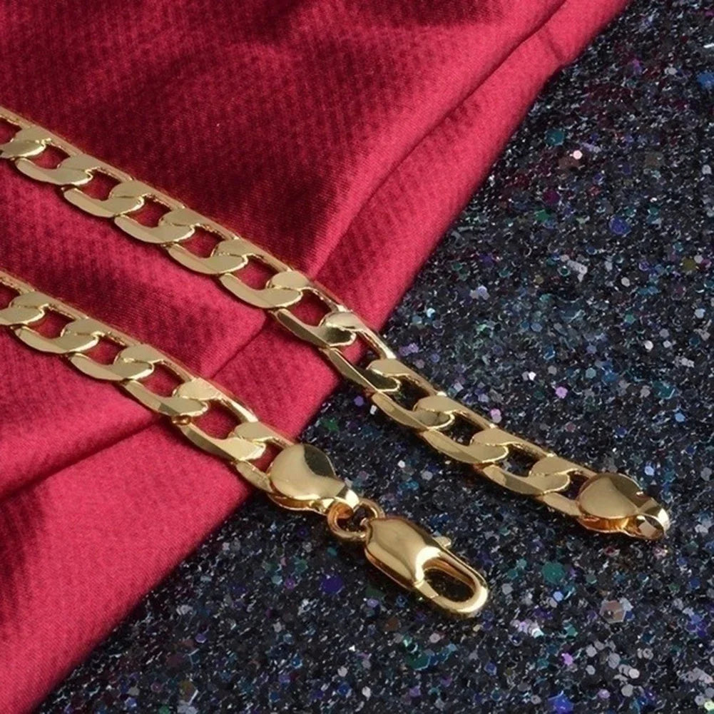 Men 18K Gold Necklace Fashion Men 18K Gold Necklace Cuban Chain Necklace For Men Jewelry Gifts