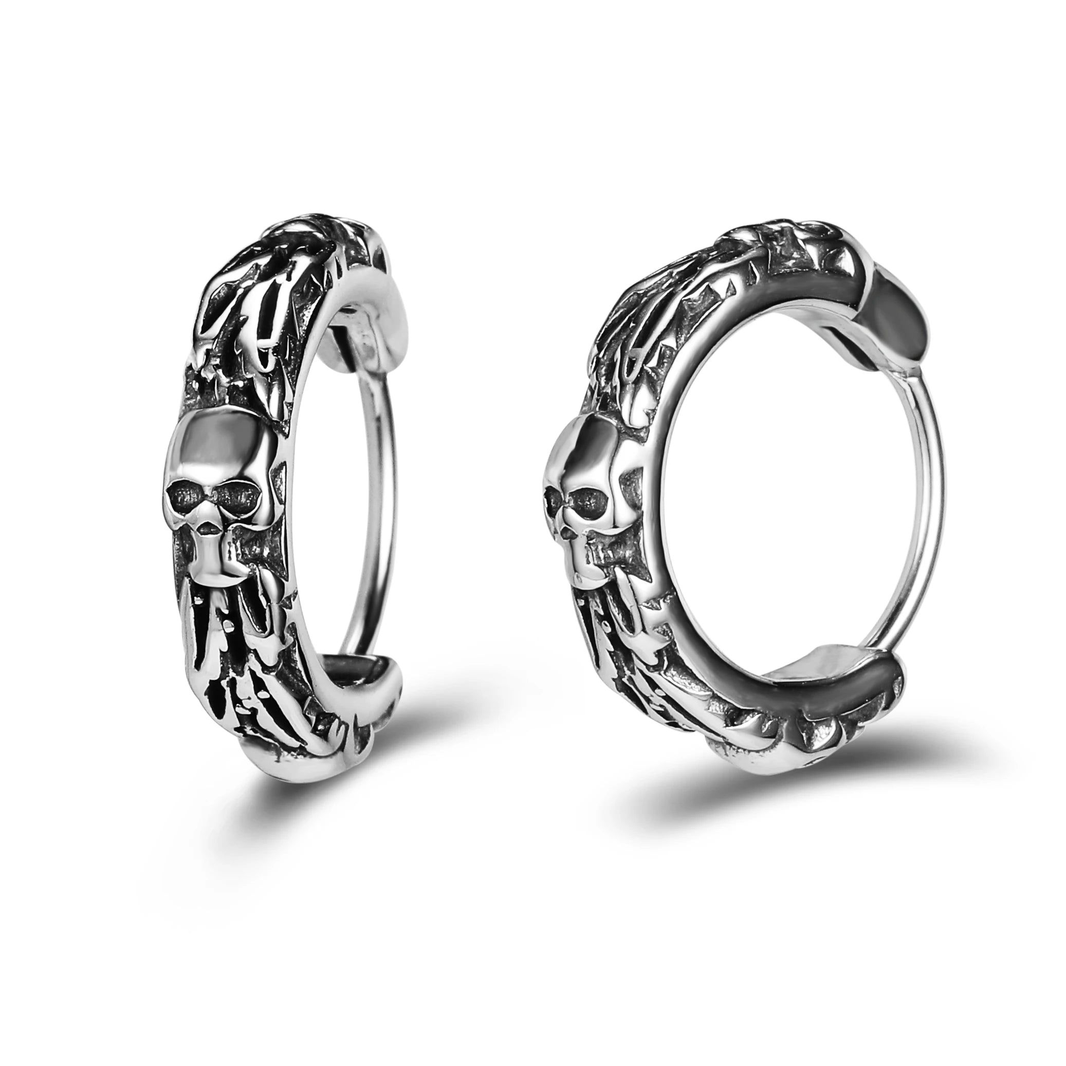 ZS Stainless Steel Earring Jewelry Punk Rock Black Earring Women Skull Hoop Earring Skull Round Earring Men Piercing Jewelry
