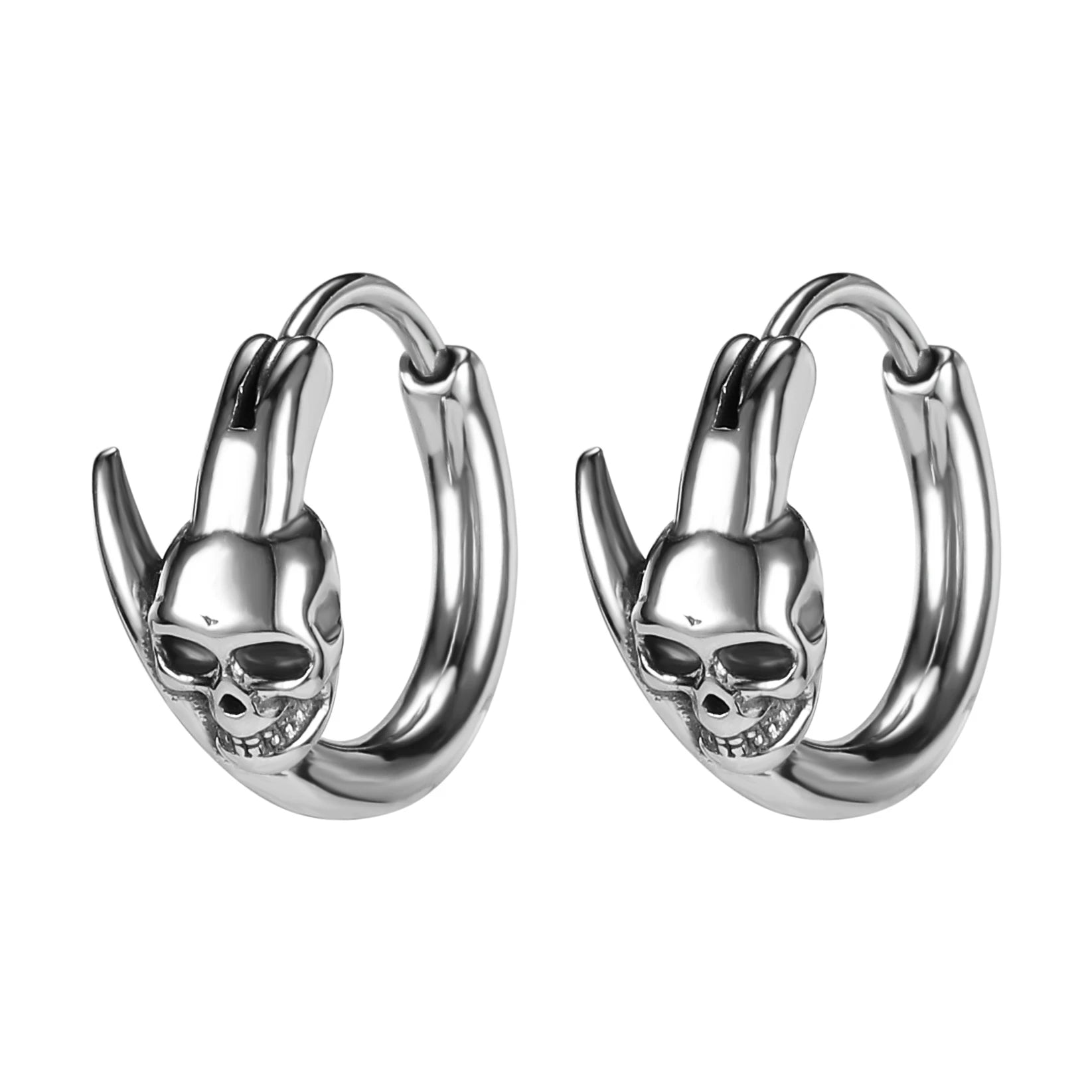 ZS Stainless Steel Earring Jewelry Punk Rock Black Earring Women Skull Hoop Earring Skull Round Earring Men Piercing Jewelry