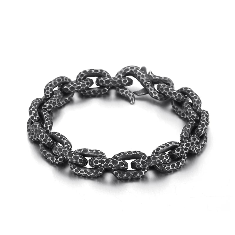 Fongten Men Charm Bracelets Stainless Steel Striking Pattern Rotre Black Color Bracelets Bangle For Men O Link Chain Jewelry