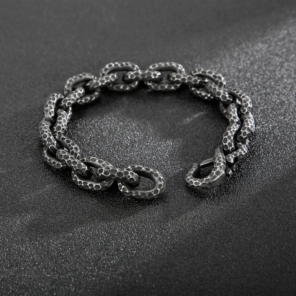 Fongten Men Charm Bracelets Stainless Steel Striking Pattern Rotre Black Color Bracelets Bangle For Men O Link Chain Jewelry