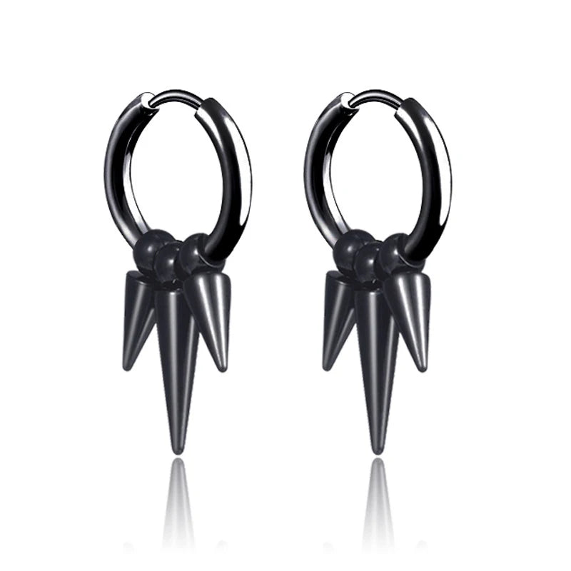 1 pair Punk Multiple Styles Fashion Black Color Stainless Steel Simple Earrings for Women And Men Punk Jewelry Gifts