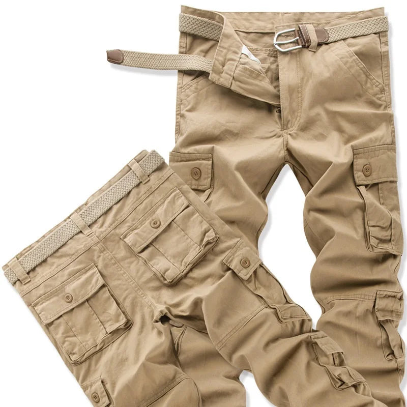 Spring Autumn Cargo Pants Men Overalls Casual Pure Cotton Pants Multi Pockets Wear Resistant Straight Slacks Baggy Trousers