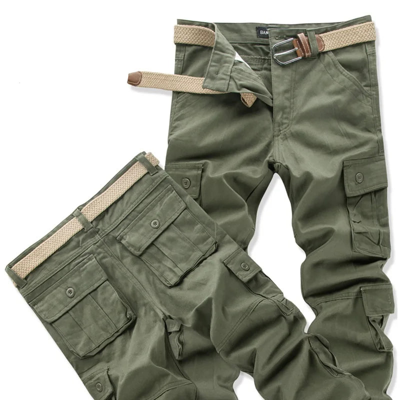 Spring Autumn Cargo Pants Men Overalls Casual Pure Cotton Pants Multi Pockets Wear Resistant Straight Slacks Baggy Trousers