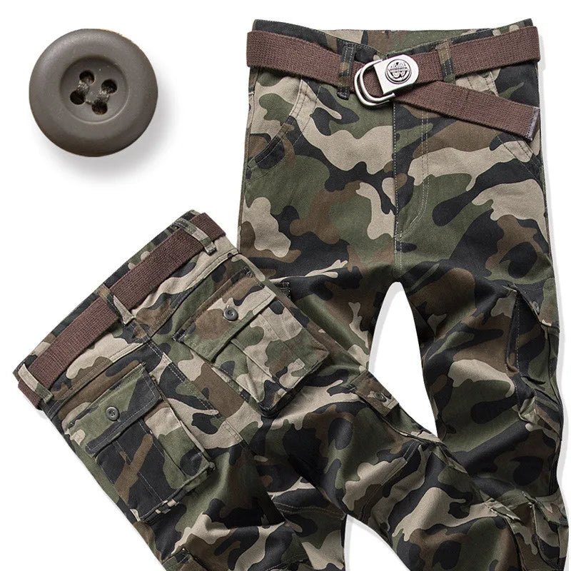 Spring Autumn Cargo Pants Men Overalls Casual Pure Cotton Pants Multi Pockets Wear Resistant Straight Slacks Baggy Trousers