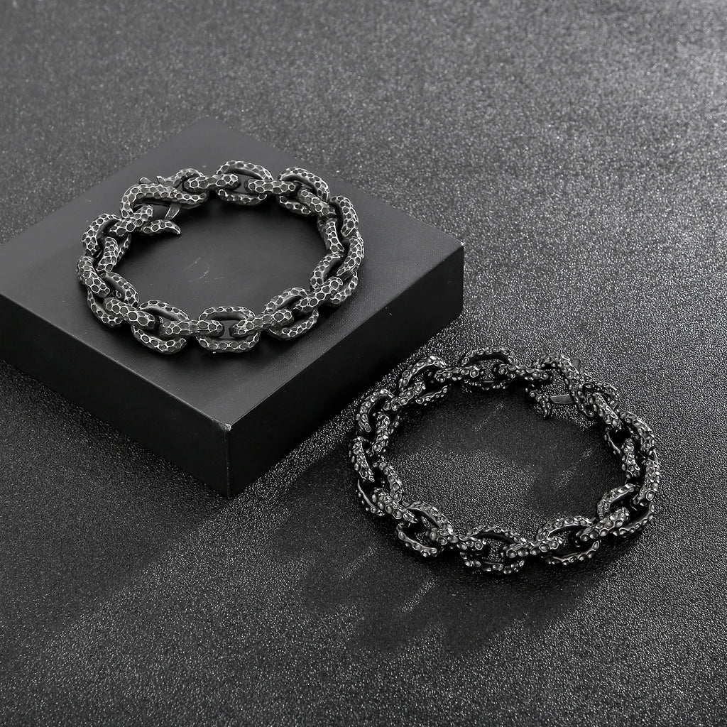 Fongten Men Charm Bracelets Stainless Steel Striking Pattern Rotre Black Color Bracelets Bangle For Men O Link Chain Jewelry