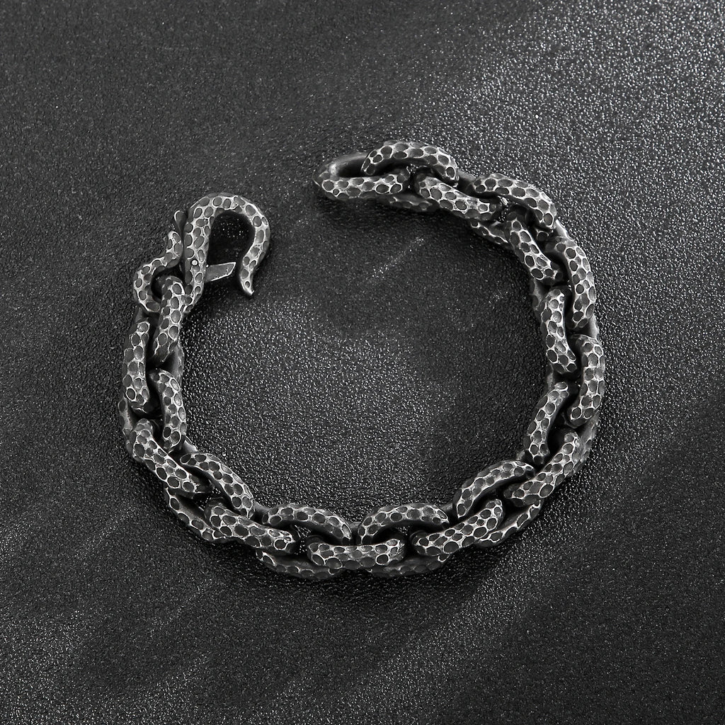 Fongten Men Charm Bracelets Stainless Steel Striking Pattern Rotre Black Color Bracelets Bangle For Men O Link Chain Jewelry