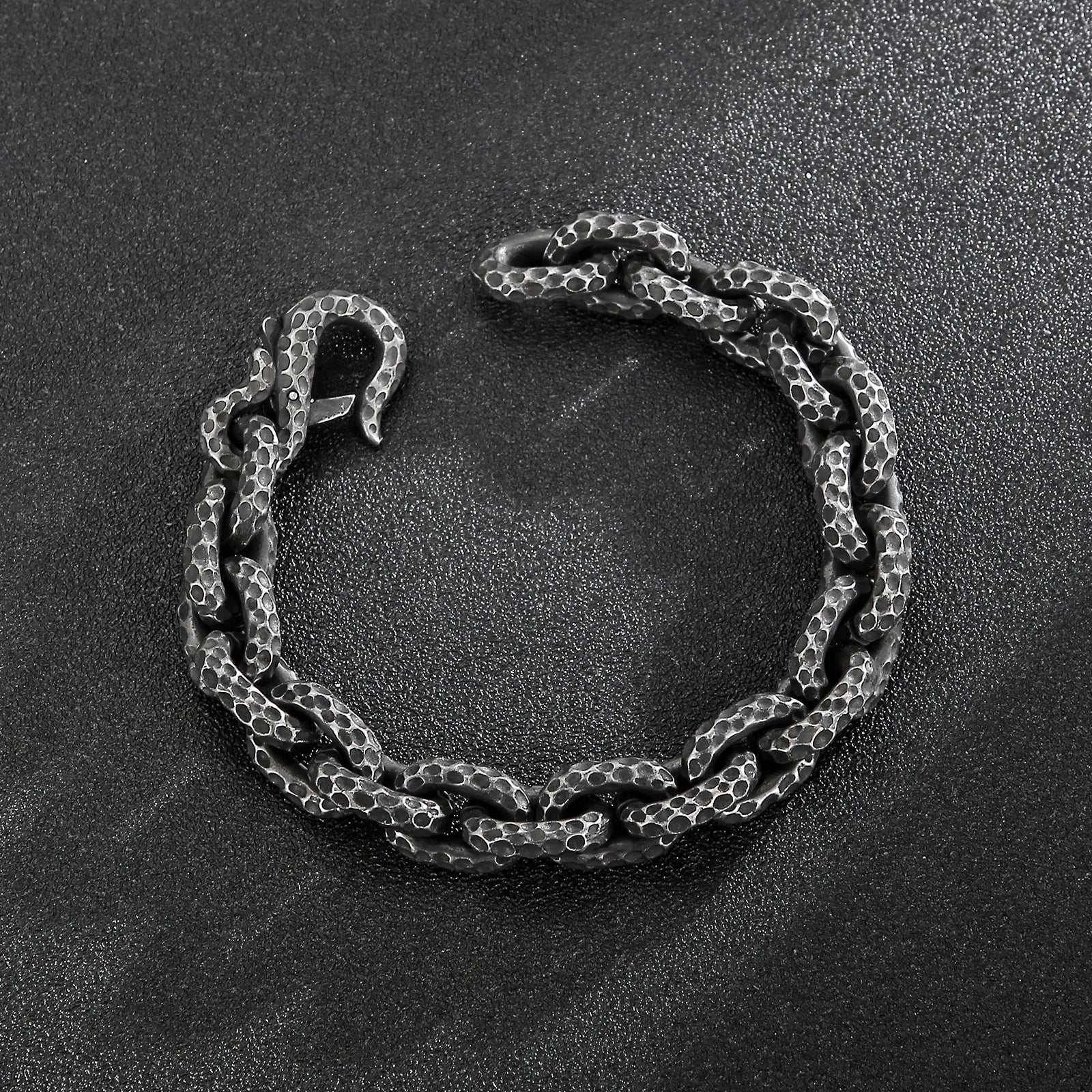 Fongten Men Charm Bracelets Stainless Steel Striking Pattern Rotre Black Color Bracelets Bangle For Men O Link Chain Jewelry