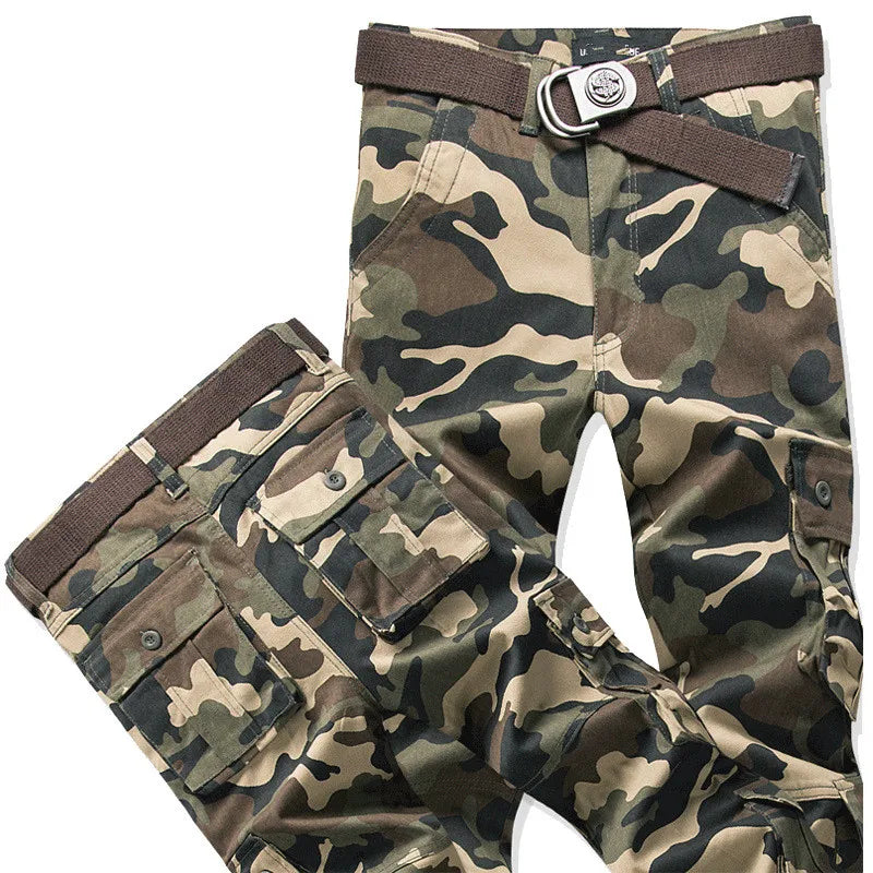 Spring Autumn Cargo Pants Men Overalls Casual Pure Cotton Pants Multi Pockets Wear Resistant Straight Slacks Baggy Trousers