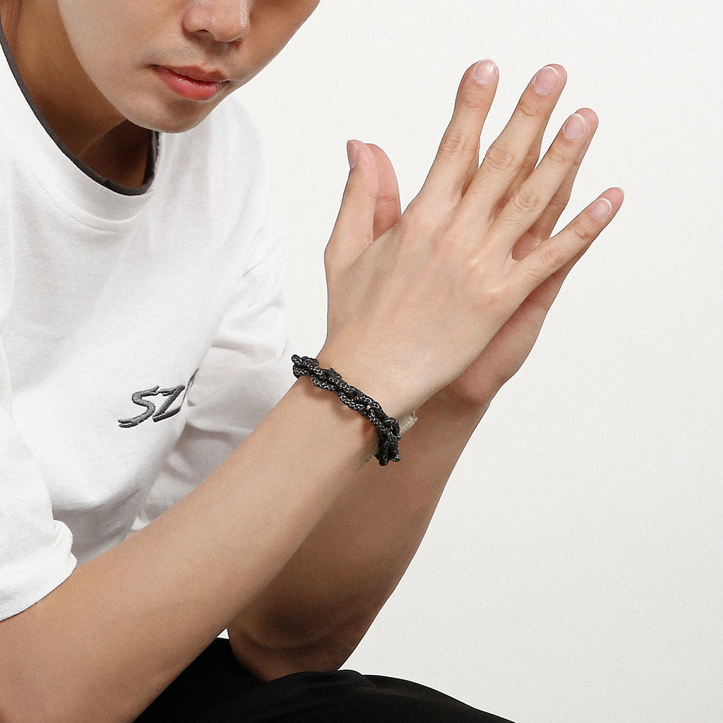 Fongten Men Charm Bracelets Stainless Steel Striking Pattern Rotre Black Color Bracelets Bangle For Men O Link Chain Jewelry