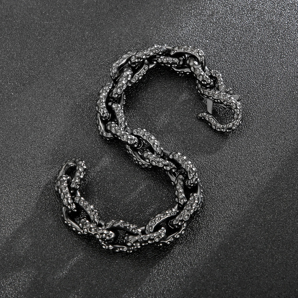 Fongten Men Charm Bracelets Stainless Steel Striking Pattern Rotre Black Color Bracelets Bangle For Men O Link Chain Jewelry