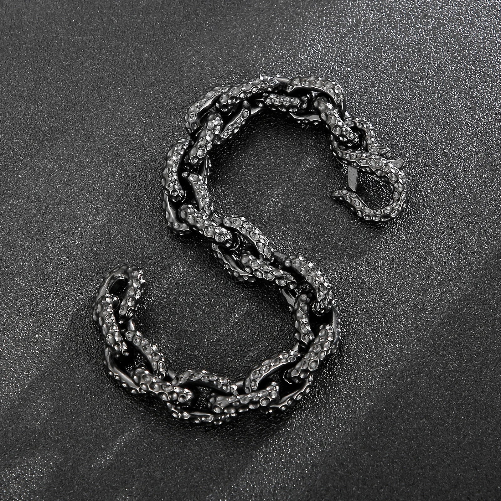 Fongten Men Charm Bracelets Stainless Steel Striking Pattern Rotre Black Color Bracelets Bangle For Men O Link Chain Jewelry