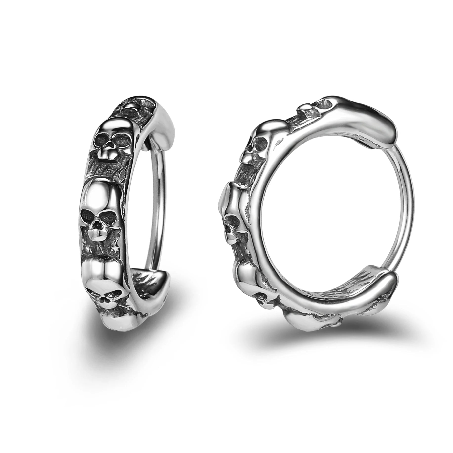 ZS Stainless Steel Earring Jewelry Punk Rock Black Earring Women Skull Hoop Earring Skull Round Earring Men Piercing Jewelry