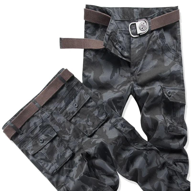 Spring Autumn Cargo Pants Men Overalls Casual Pure Cotton Pants Multi Pockets Wear Resistant Straight Slacks Baggy Trousers