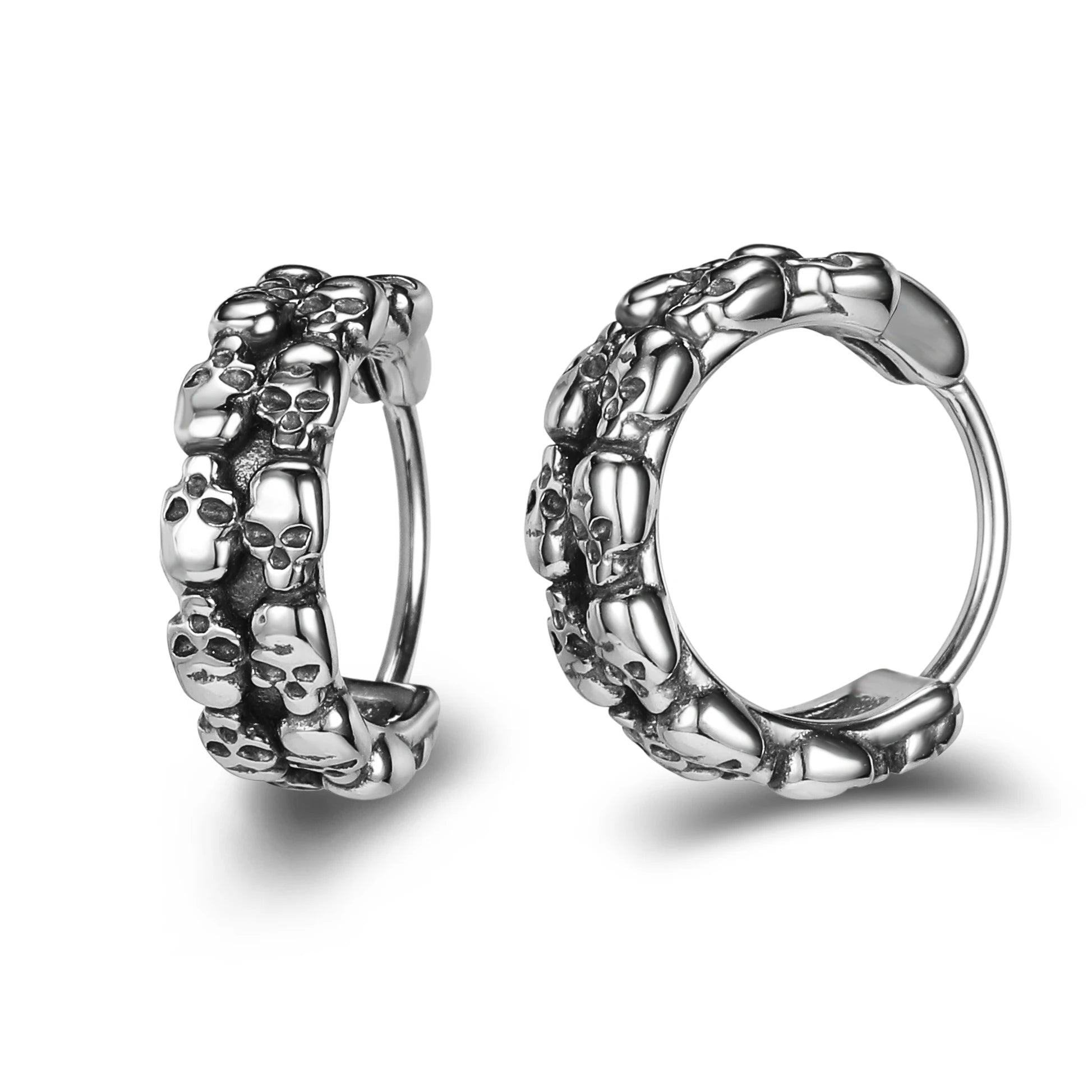 ZS Stainless Steel Earring Jewelry Punk Rock Black Earring Women Skull Hoop Earring Skull Round Earring Men Piercing Jewelry