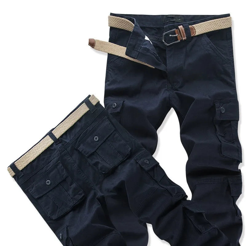 Spring Autumn Cargo Pants Men Overalls Casual Pure Cotton Pants Multi Pockets Wear Resistant Straight Slacks Baggy Trousers