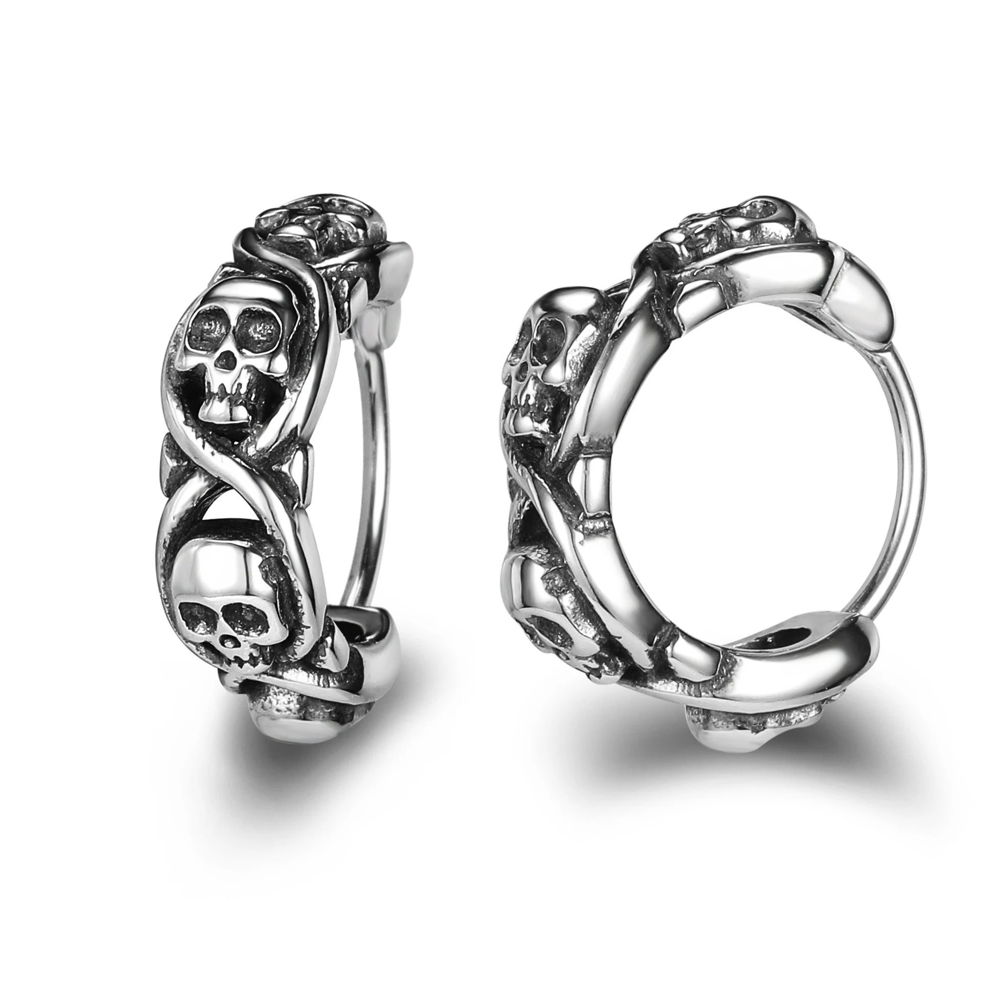 ZS Stainless Steel Earring Jewelry Punk Rock Black Earring Women Skull Hoop Earring Skull Round Earring Men Piercing Jewelry