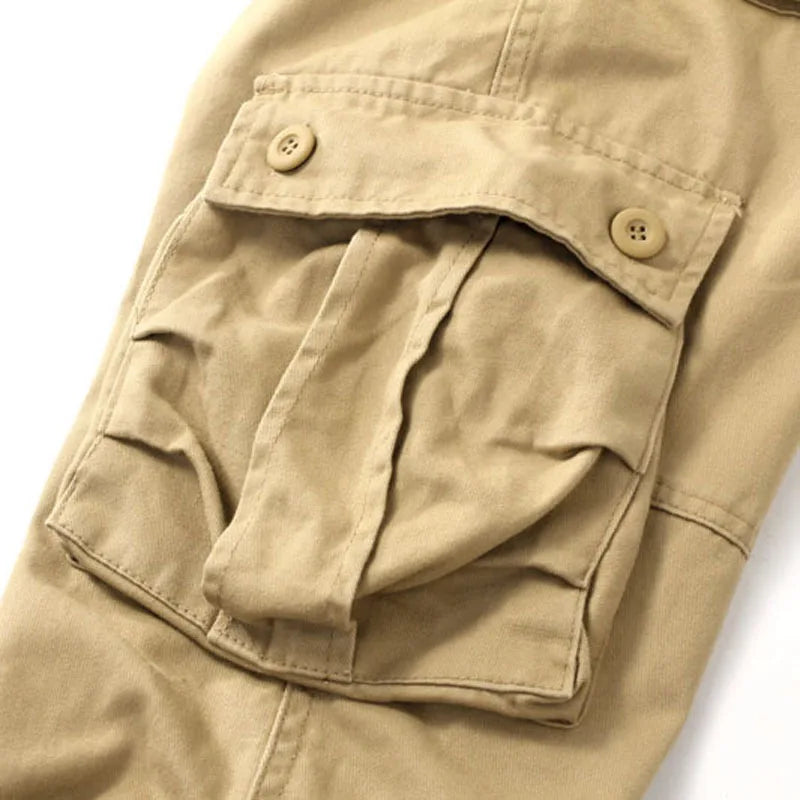 Spring Autumn Cargo Pants Men Overalls Casual Pure Cotton Pants Multi Pockets Wear Resistant Straight Slacks Baggy Trousers