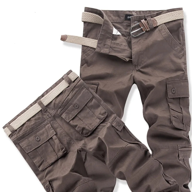 Spring Autumn Cargo Pants Men Overalls Casual Pure Cotton Pants Multi Pockets Wear Resistant Straight Slacks Baggy Trousers