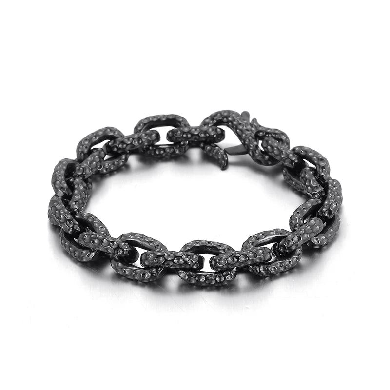 Fongten Men Charm Bracelets Stainless Steel Striking Pattern Rotre Black Color Bracelets Bangle For Men O Link Chain Jewelry