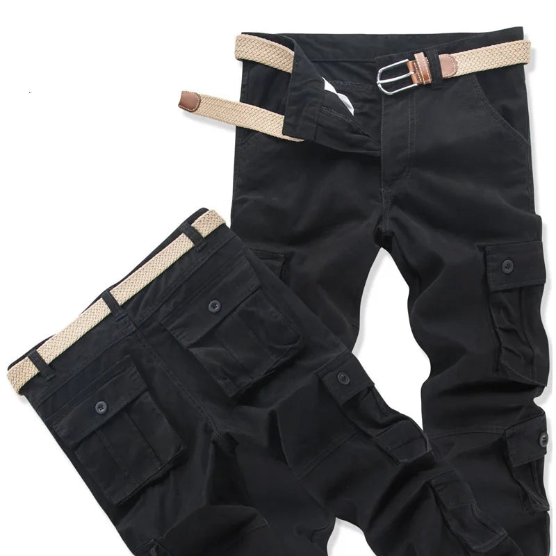 Spring Autumn Cargo Pants Men Overalls Casual Pure Cotton Pants Multi Pockets Wear Resistant Straight Slacks Baggy Trousers