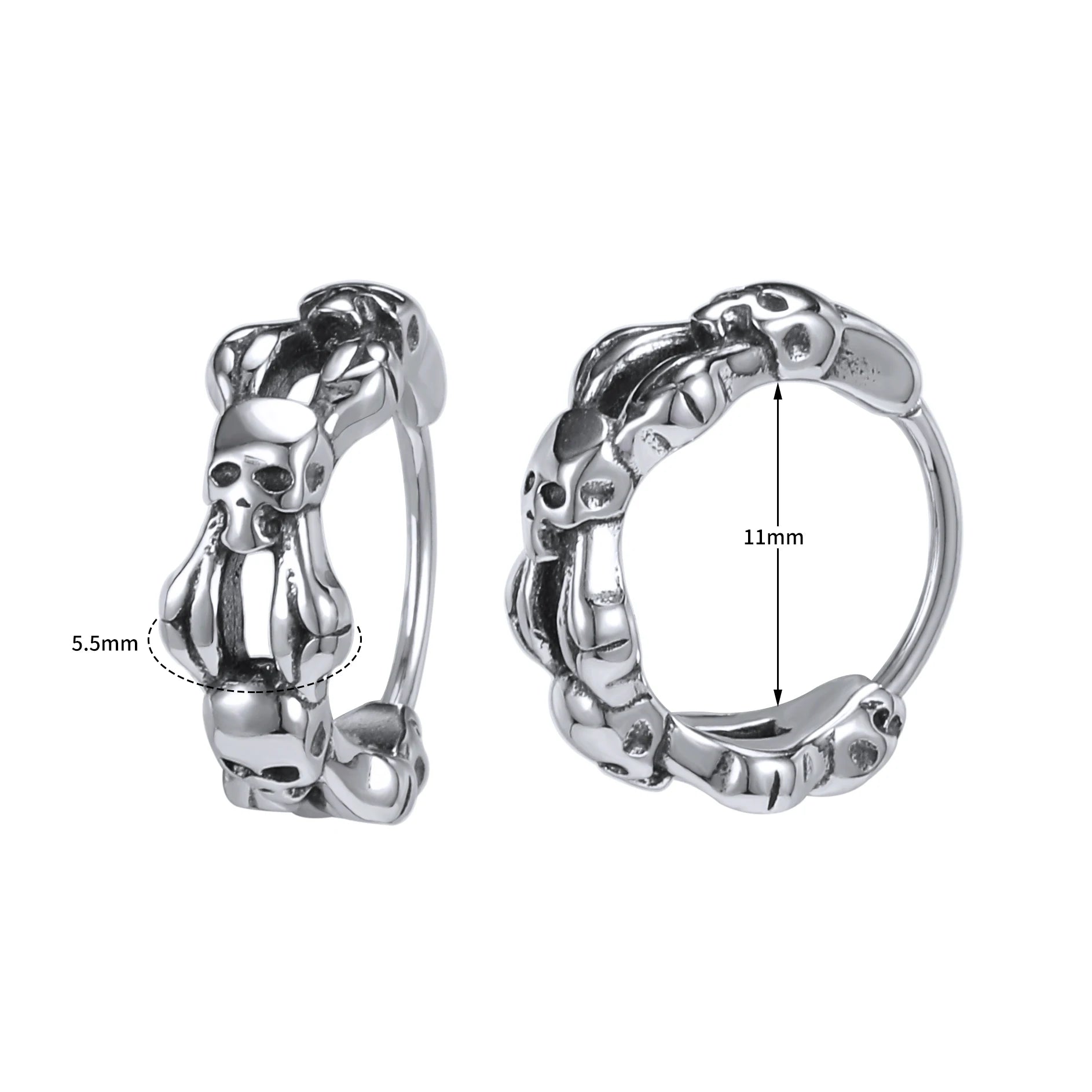 ZS Stainless Steel Earring Jewelry Punk Rock Black Earring Women Skull Hoop Earring Skull Round Earring Men Piercing Jewelry
