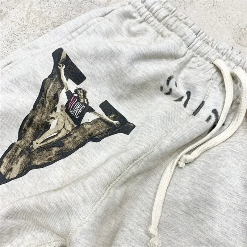 Sanskrit Printing Apricot Saint Sweatpants Men Women Jogger Drawstring Pants