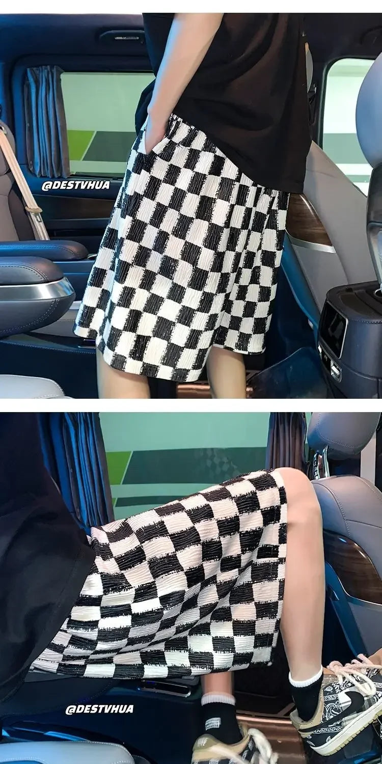 Men's New Style Breathable Straight Loose Casual Five-point Chessboard Ice Silk Shorts