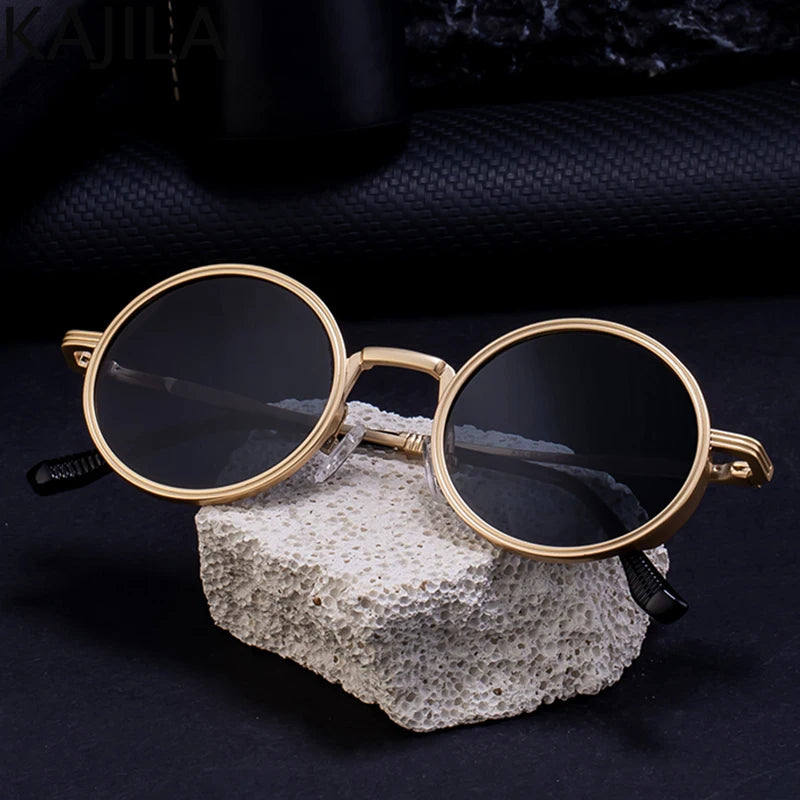 Vintage Small Frame Round Steampunk Sunglasses Men 2026 Luxury Brand Classic Metal Punk Sun Glasses For Women Driving Eyewear