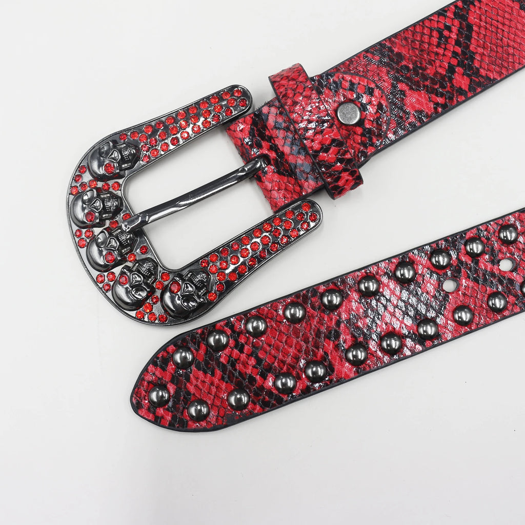 Snake pattern rivet skull Women's Belt Large size  Men Belt Punk Hip Hop Rock Style Subculture Y2K  Belt for Men and Women