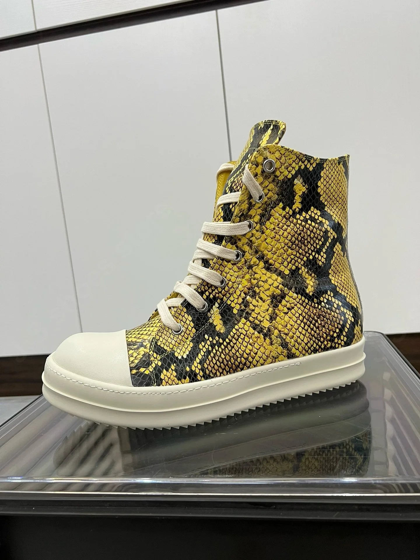 R-o Men Sneaker Yellow Boa Leather High Top Shoe Lace Up Women Casual Shoes Boots Zipper Sneakers Yellow Cowhide Ankle Boot