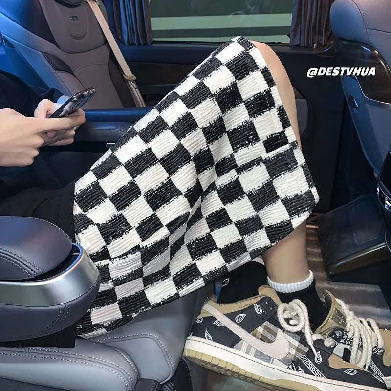 Men's New Style Breathable Straight Loose Casual Five-point Chessboard Ice Silk Shorts