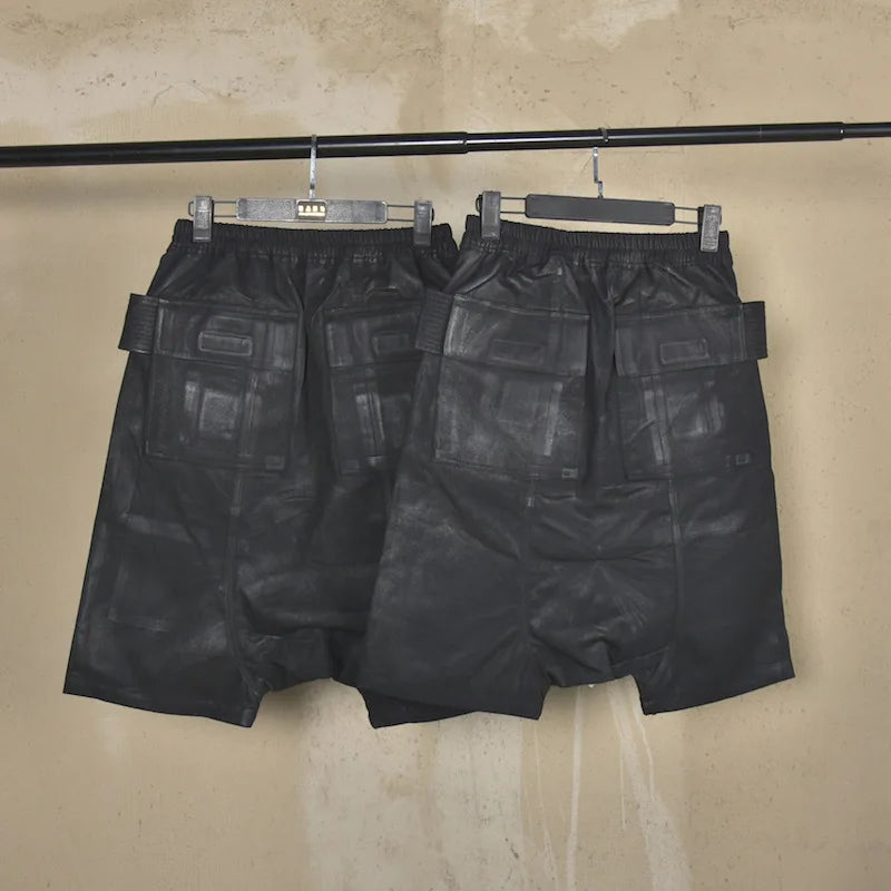Owen Seak Men Oil Wax Jeans Short Denim Casual Cotton Gothic Men's Clothing Summer Knee Length Loose Black Classic Designe Short