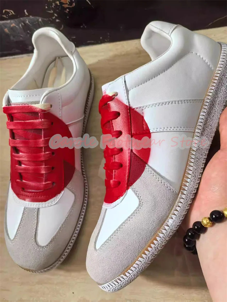 Fashion Mixed Color Graffiti Lace-Up Sneakers for Men Handmade Genuine Leather Shallow Sport Shoes Male Leisure Shoes