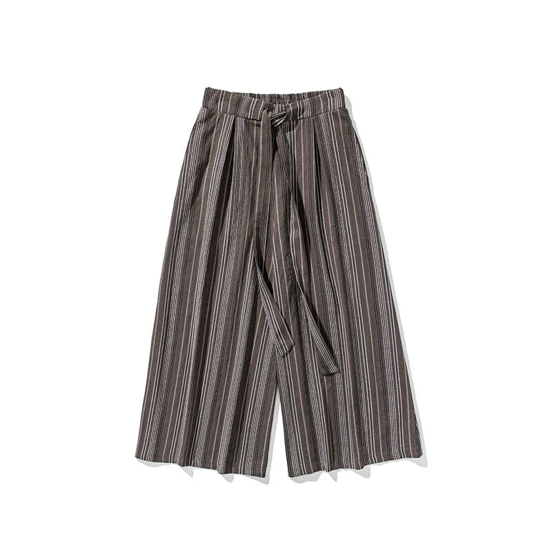 Striped Pants Men's Cotton Linen Comfortable Breathable Wide Leg Trousers Kimono Japanese Samurai Casual Loose Fashion Pants Men