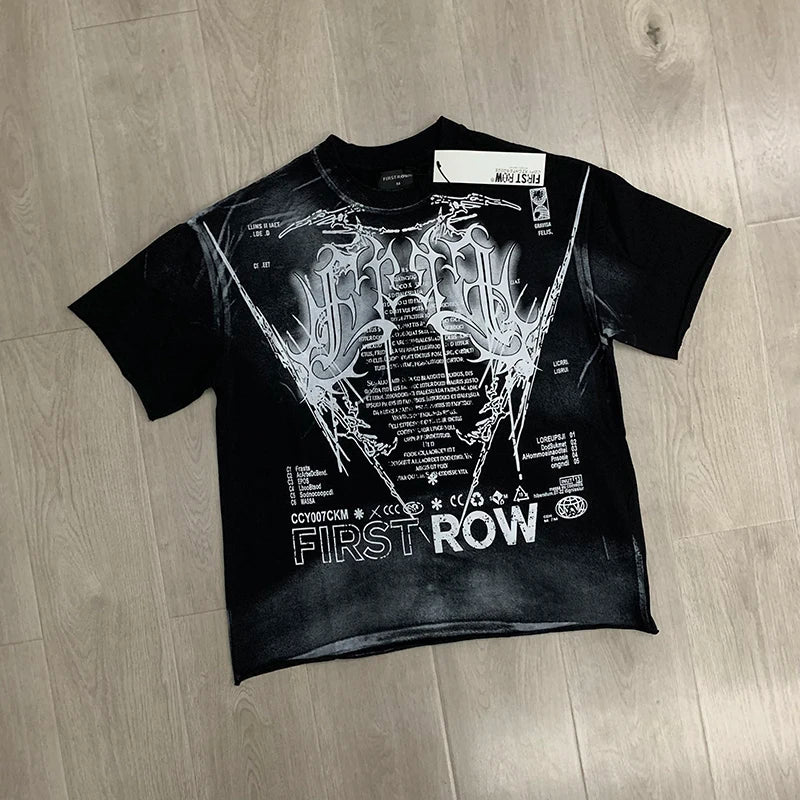 Casual FIRST ROW T-Shirts Washed  Street Fashion American Style Hot Drill Letters Mens Womens High Quality Short Sleeves Tee