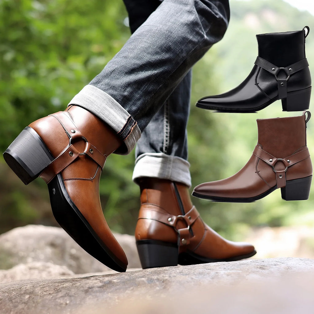 Men's leather shoes, British sleeve, retro handcrafted high-top business leather boots