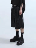 Mauroicardi Spring Summer Loose Casual Soft Black Pu Leather Shorts for Men Mens Elastic Waist Short Straight Pants Clothes 2023