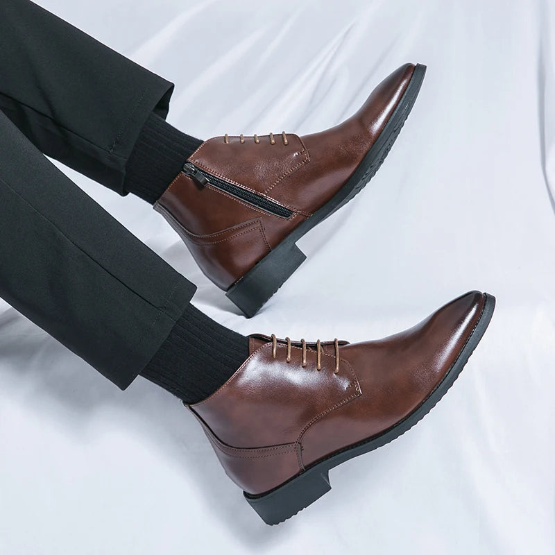 Leather Boots Men Zip Lace-up High Top British Versatile Men Fashion Business Dress Social Boots Mens Platform Casual Men Boots
