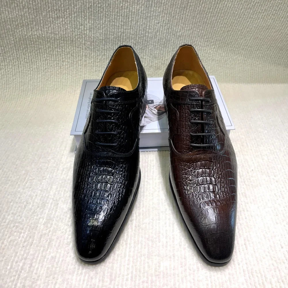 Italian Luxury Men's Pointed Toe Oxford Shoes Black Coffee Leather Lace-Up Dress Shoes for Wedding Office Business Formal Wear