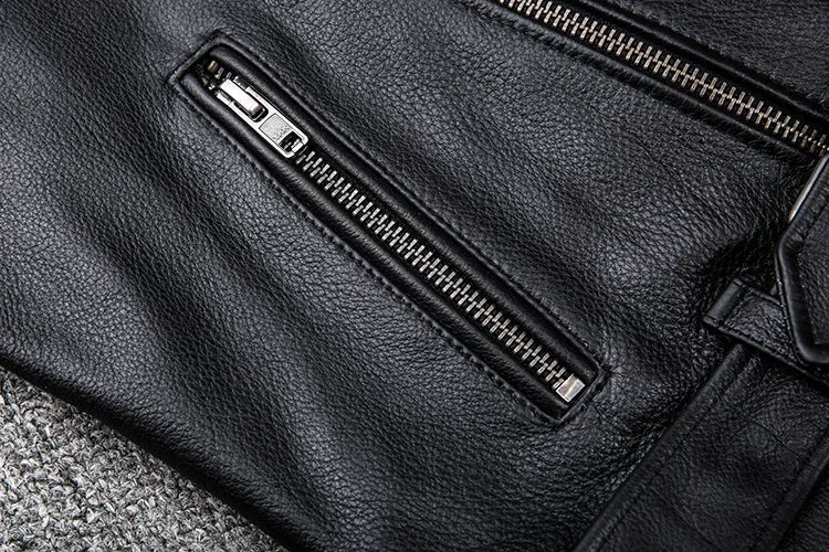 2024 New Spring Classical Motorcycle oblique zipper Jackets Men Leather Jacket Natural Calf Skin Thick Slim Cowhide Moto Jacket