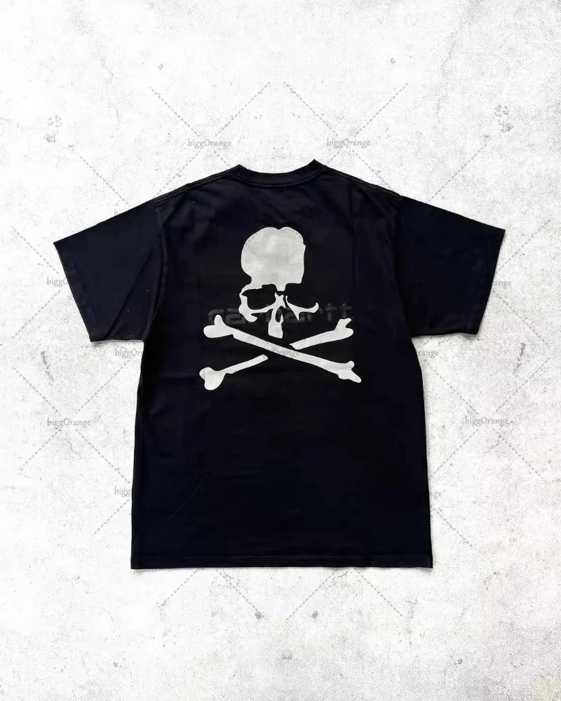 American High Street Fashion Clothing Street Hip-hop Retro Skull Fashionable Loose T-shirt Men Harajuku Y2K Casual Short Sleeves