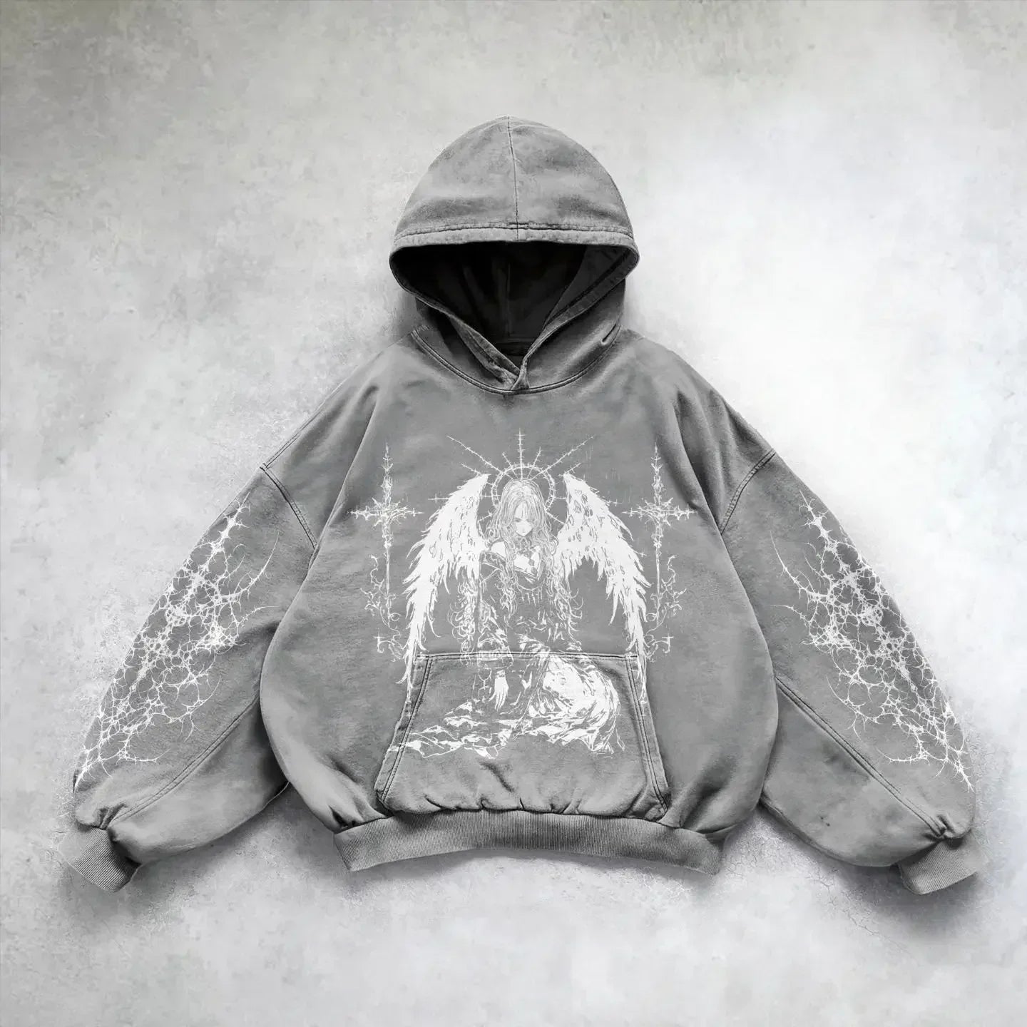 Harajuku y2k gothic white print design pattern black hoodie goth oversized hoodies women streetwear tops sweatshirt men clothing