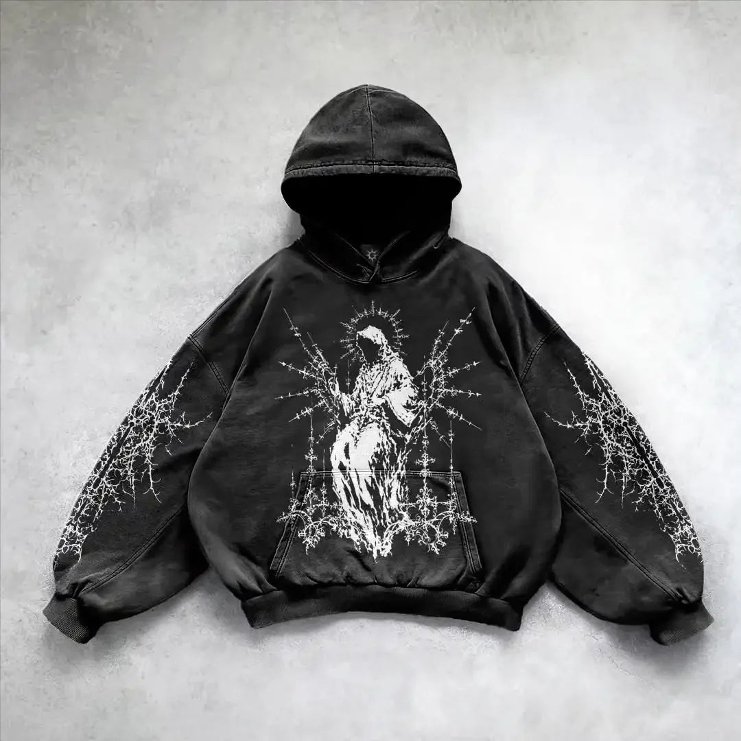 Y2k gothic dark female warrior hoodies men oversized sweatshirt couples punk tops streetwear goth harajuku women men clothing