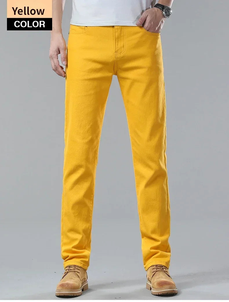 98% Cotton 4 Colors Stretchy Jeans Men's Mid-waist Straight Pencil Denim Trousers Brand Clothing Personality Fashion Male Pants
