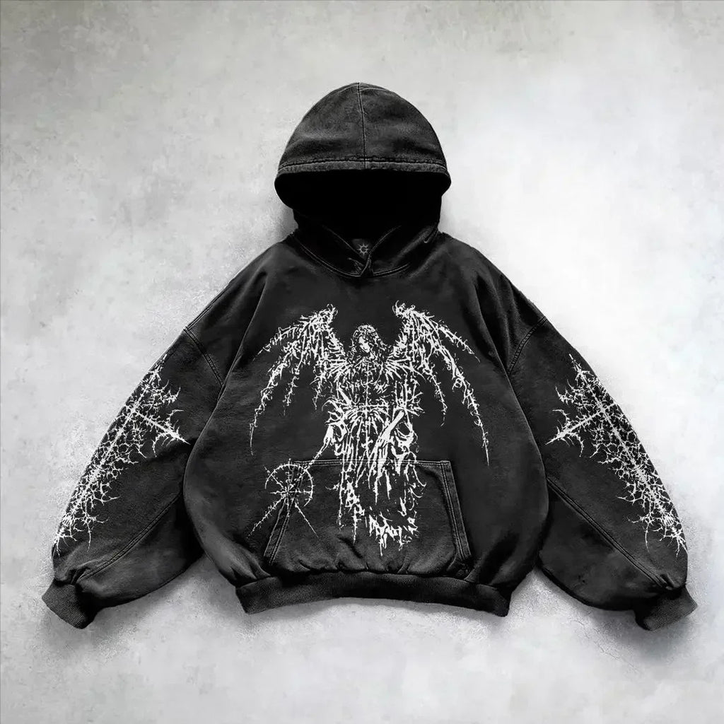 Y2k gothic dark female warrior hoodies men oversized sweatshirt couples punk tops streetwear goth harajuku women men clothing