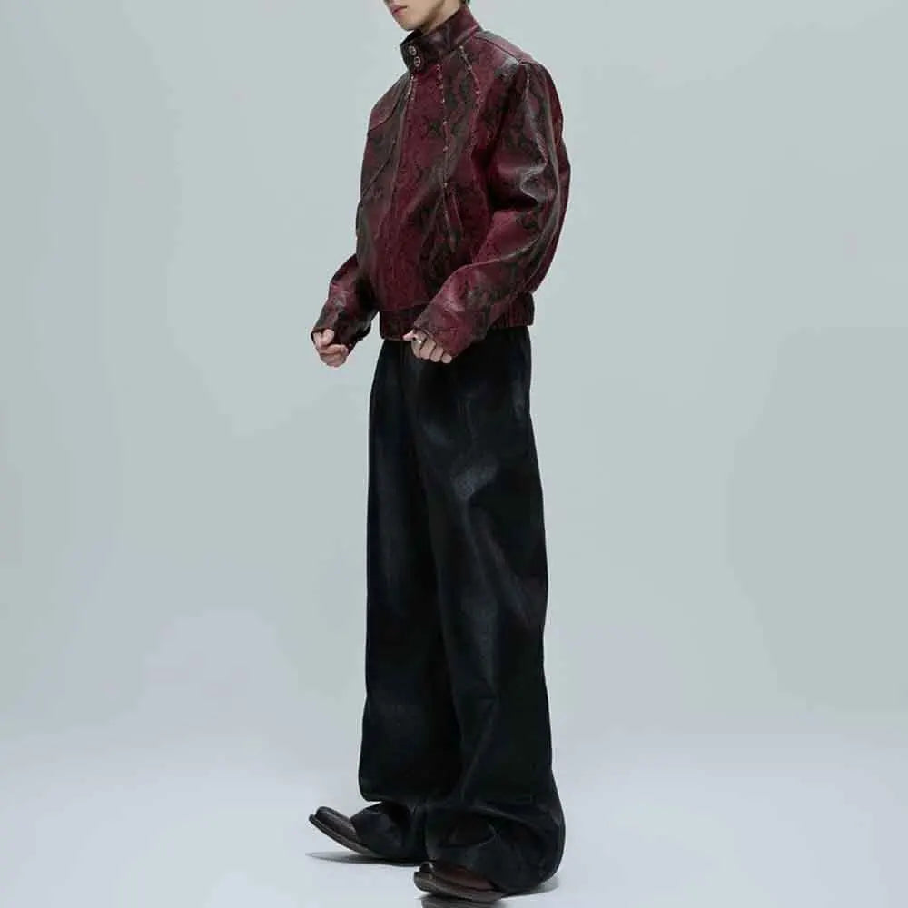 Mens Autumn Jacket Python Texture Jewel Embellished Jacket Streetwear Fashion Nightclub Cropped Top Men'S Clothing 2025 New