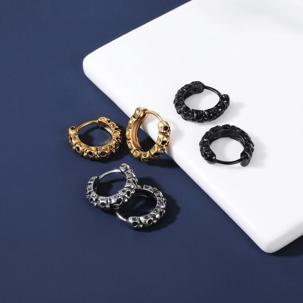 ZS Stainless Steel Earring Jewelry Punk Rock Black Earring Women Skull Hoop Earring Skull Round Earring Men Piercing Jewelry