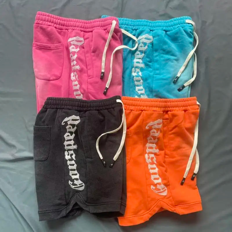 Godspeed American High Street Summer Sport Casual Embroidered Heavy Wa Pure Cotton Dstring orts Straight Leg Pants
