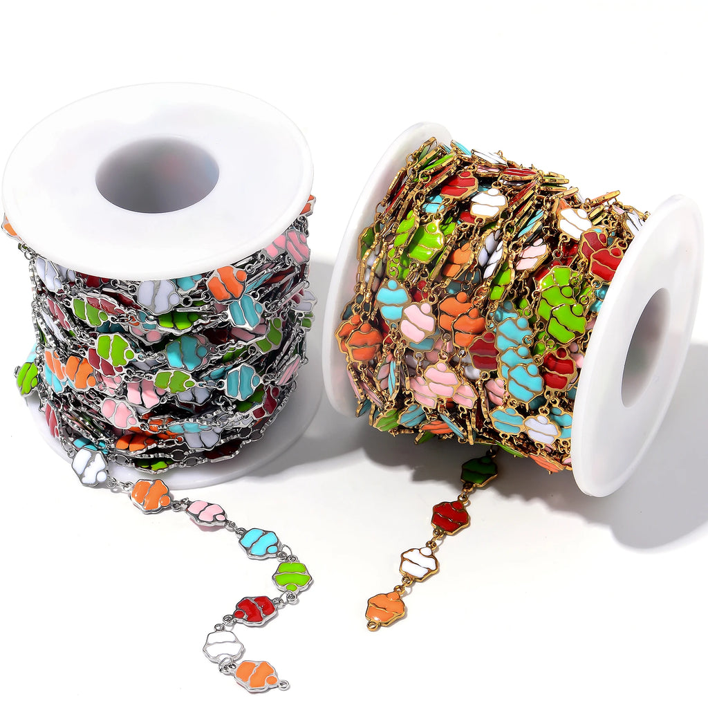 Wholesale 1M Stainless Steel Enamel Cake Chain Colorful Gold Handmade Chains for Women Bracelet Necklaces Jewelry Making Crafts